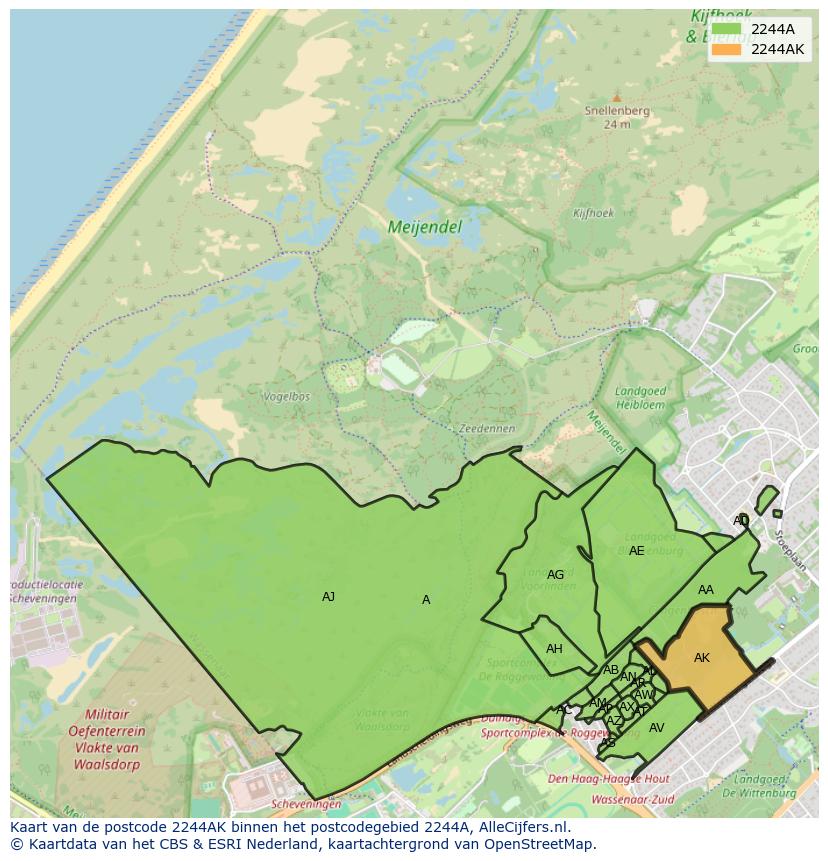 Afbeelding van het postcodegebied 2244 AK op de kaart.