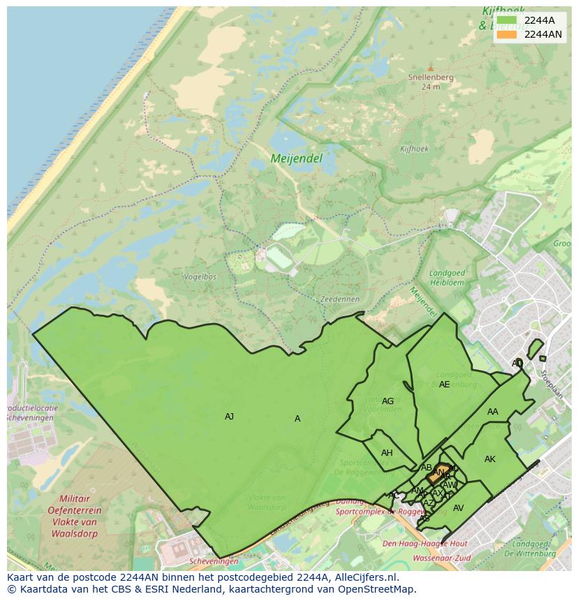 Afbeelding van het postcodegebied 2244 AN op de kaart.
