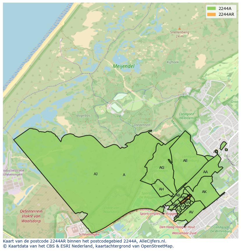 Afbeelding van het postcodegebied 2244 AR op de kaart.