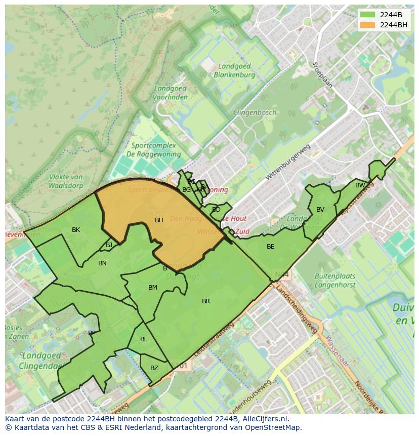 Afbeelding van het postcodegebied 2244 BH op de kaart.