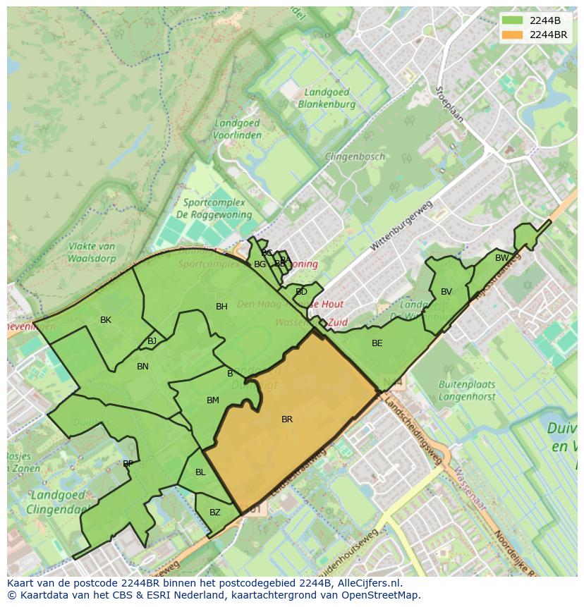 Afbeelding van het postcodegebied 2244 BR op de kaart.