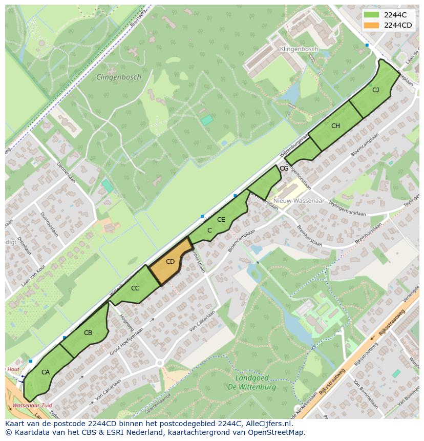 Afbeelding van het postcodegebied 2244 CD op de kaart.