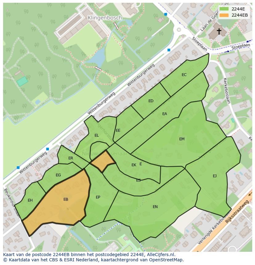 Afbeelding van het postcodegebied 2244 EB op de kaart.