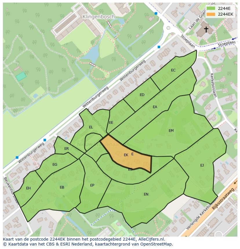 Afbeelding van het postcodegebied 2244 EK op de kaart.