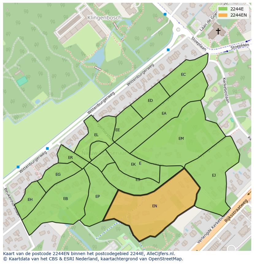 Afbeelding van het postcodegebied 2244 EN op de kaart.