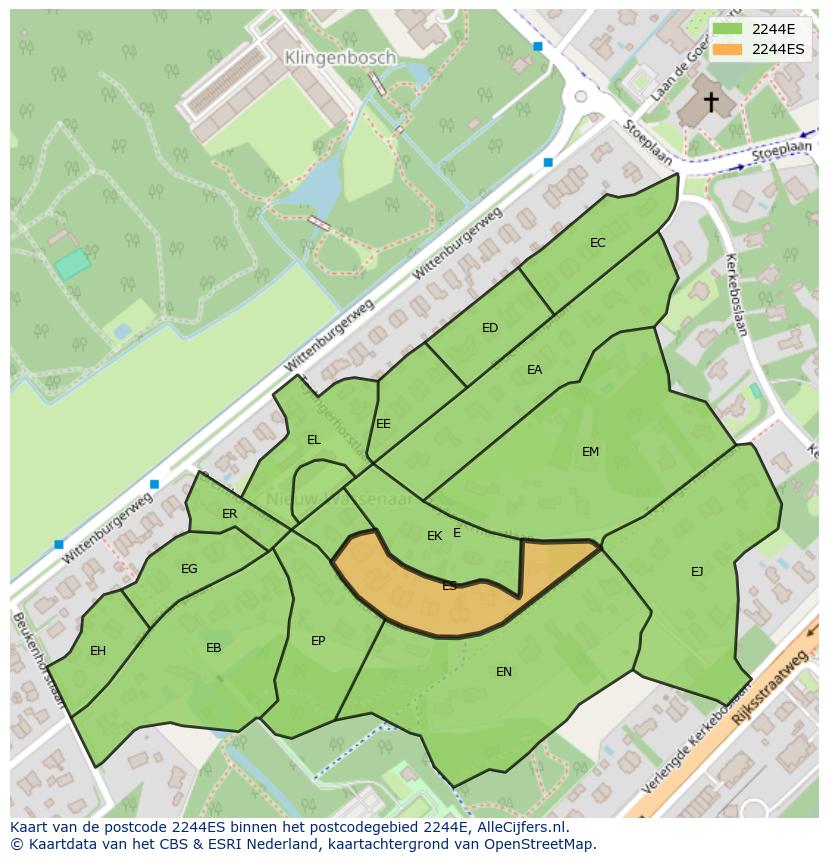 Afbeelding van het postcodegebied 2244 ES op de kaart.