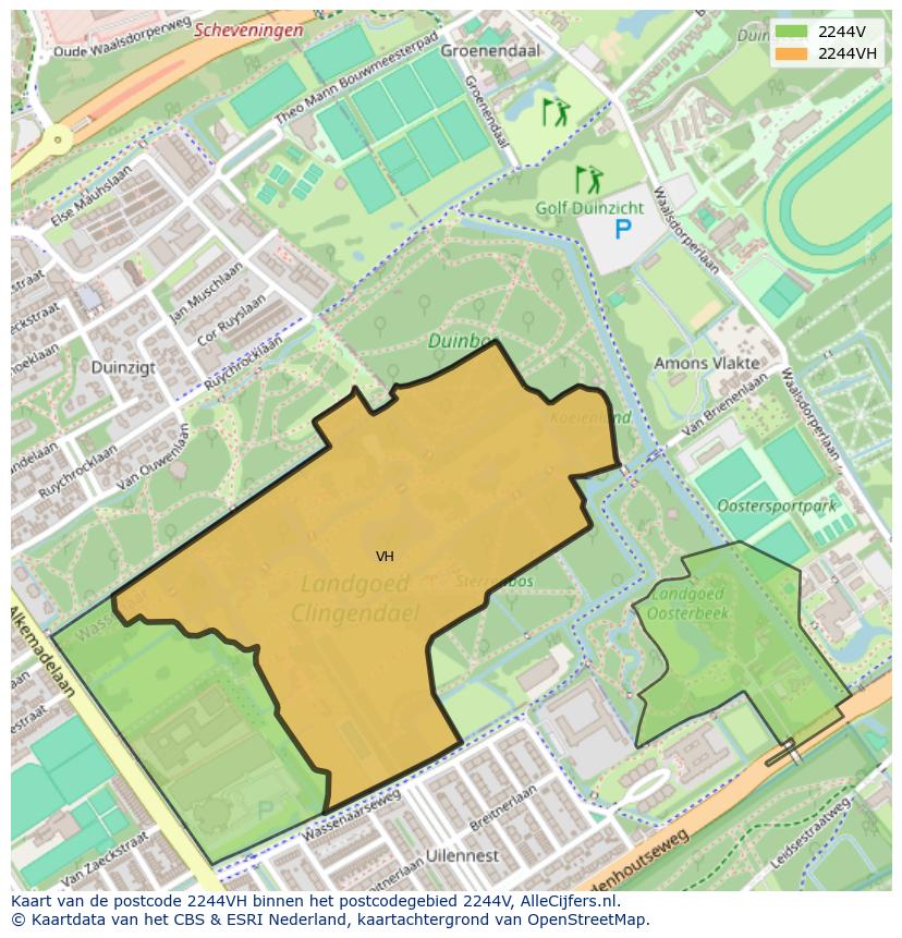 Afbeelding van het postcodegebied 2244 VH op de kaart.