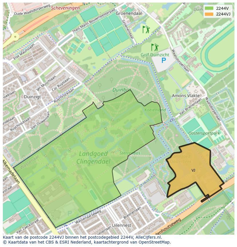 Afbeelding van het postcodegebied 2244 VJ op de kaart.
