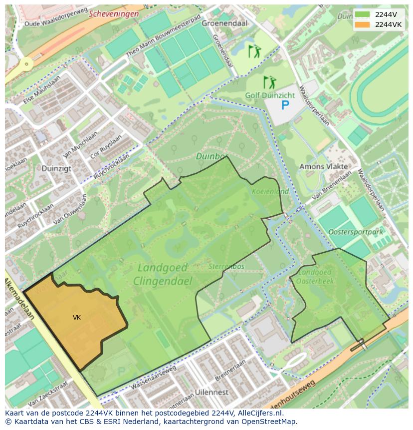 Afbeelding van het postcodegebied 2244 VK op de kaart.