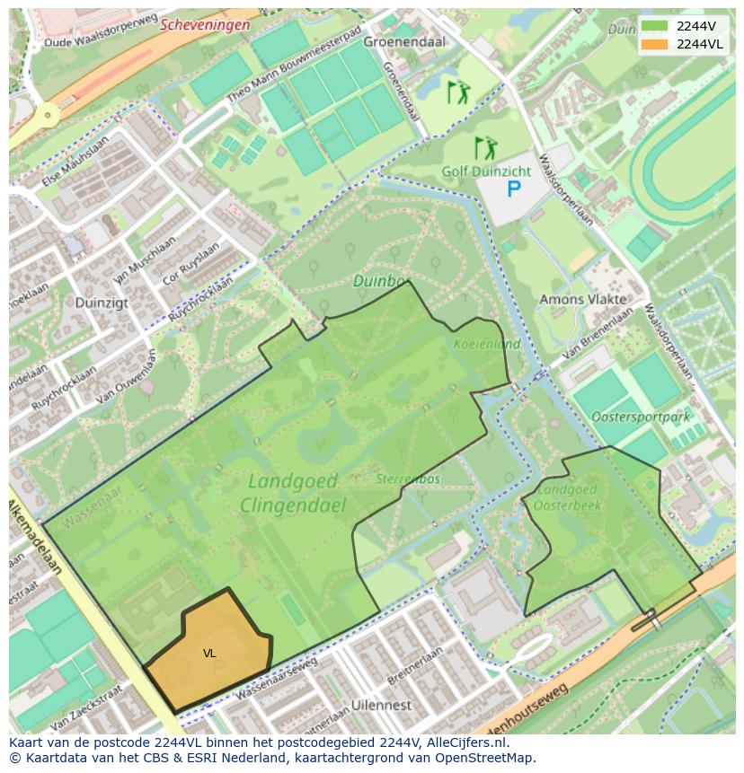 Afbeelding van het postcodegebied 2244 VL op de kaart.