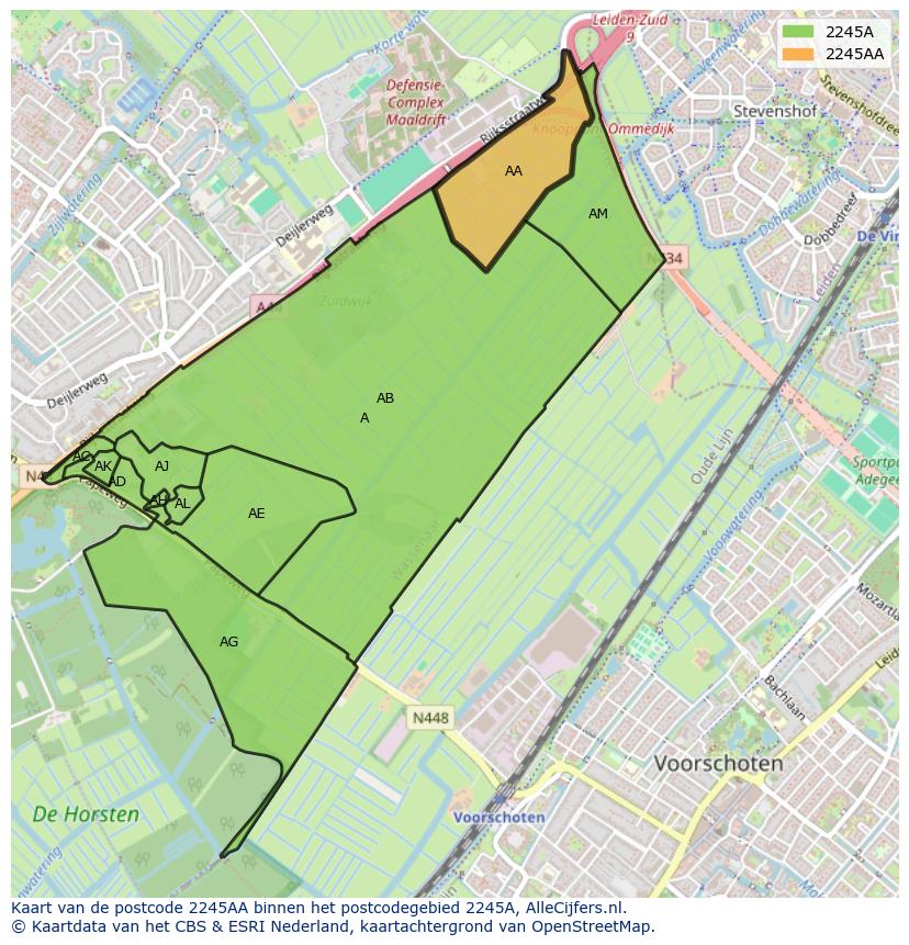 Afbeelding van het postcodegebied 2245 AA op de kaart.
