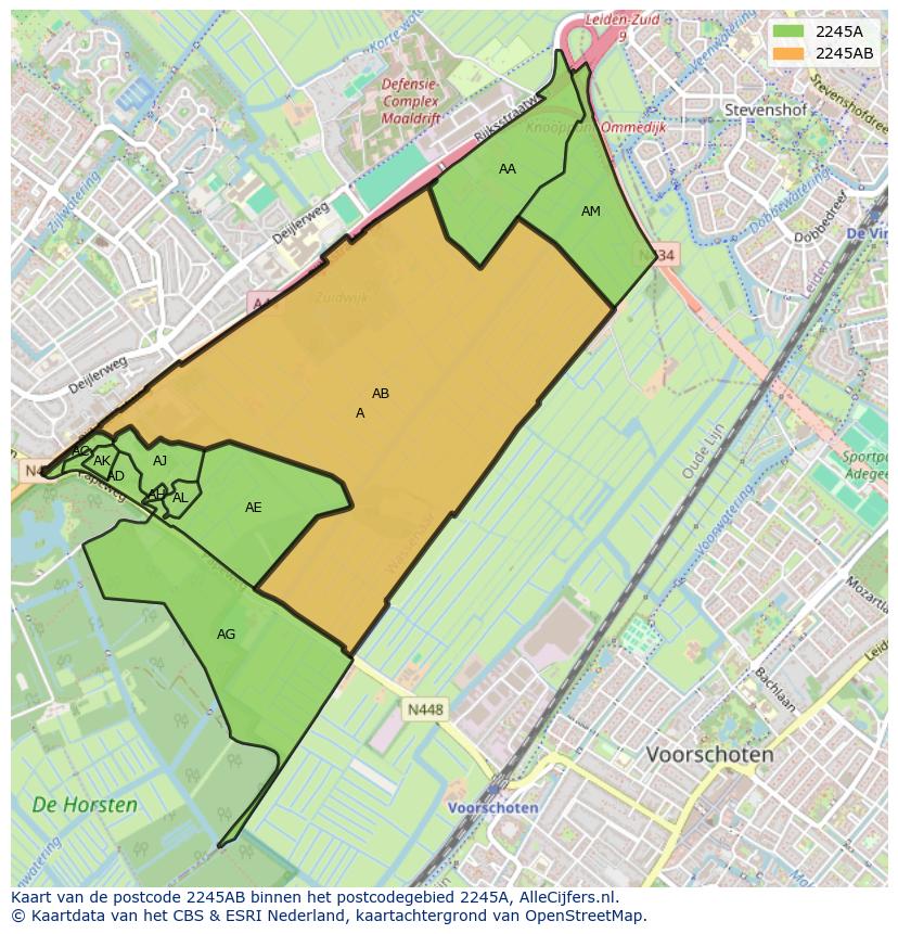 Afbeelding van het postcodegebied 2245 AB op de kaart.