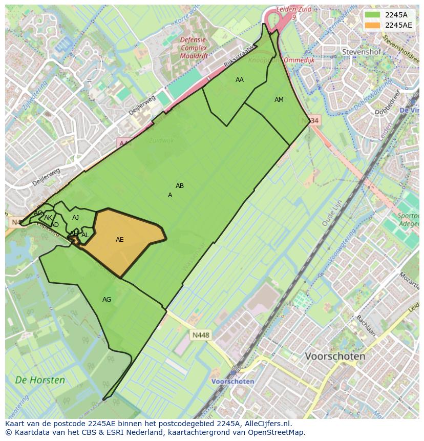 Afbeelding van het postcodegebied 2245 AE op de kaart.