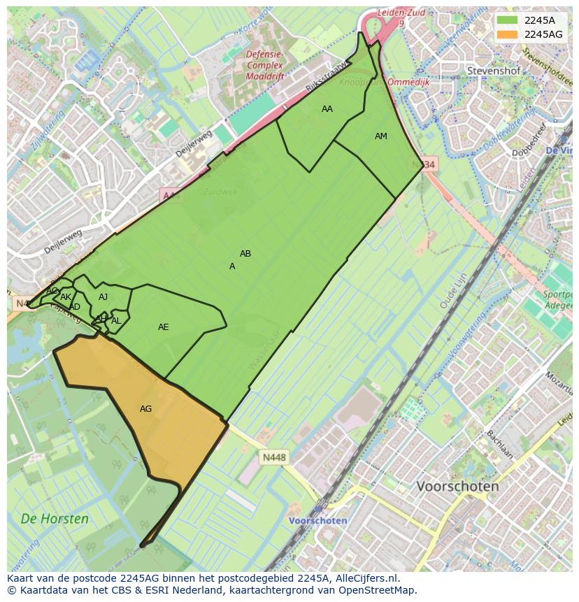 Afbeelding van het postcodegebied 2245 AG op de kaart.