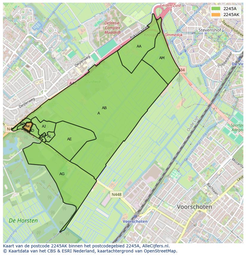 Afbeelding van het postcodegebied 2245 AK op de kaart.