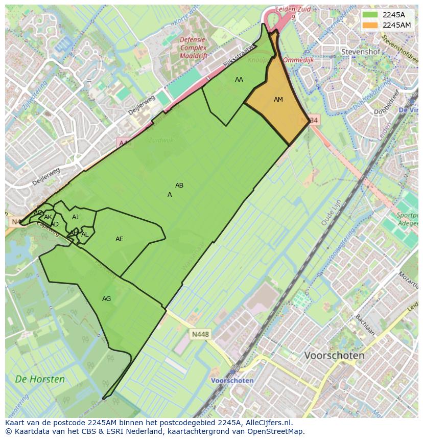 Afbeelding van het postcodegebied 2245 AM op de kaart.