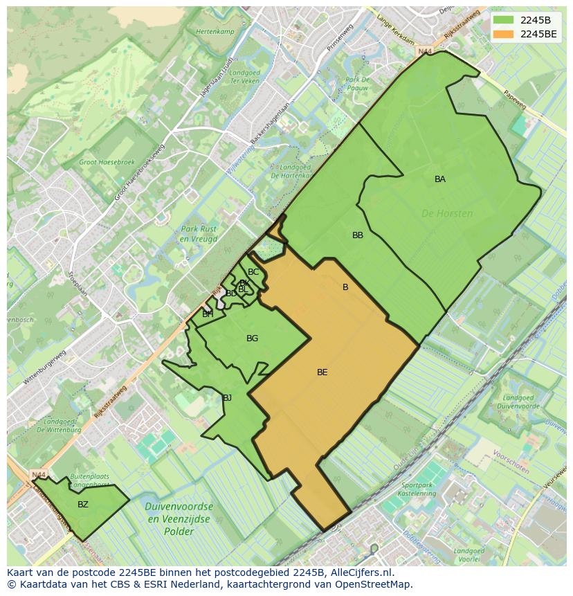 Afbeelding van het postcodegebied 2245 BE op de kaart.
