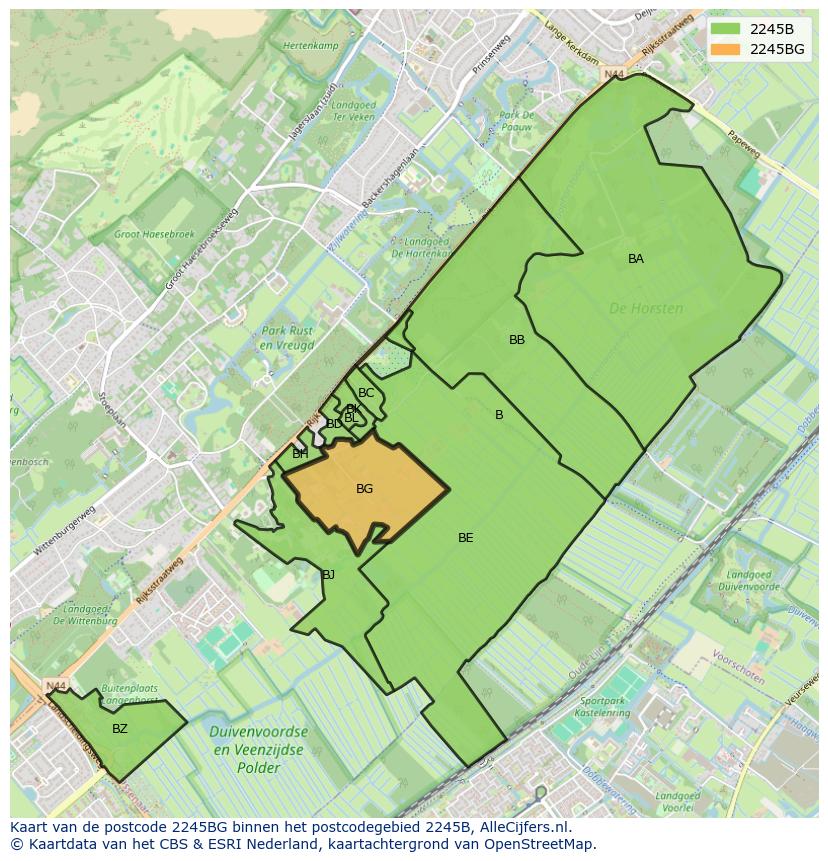 Afbeelding van het postcodegebied 2245 BG op de kaart.