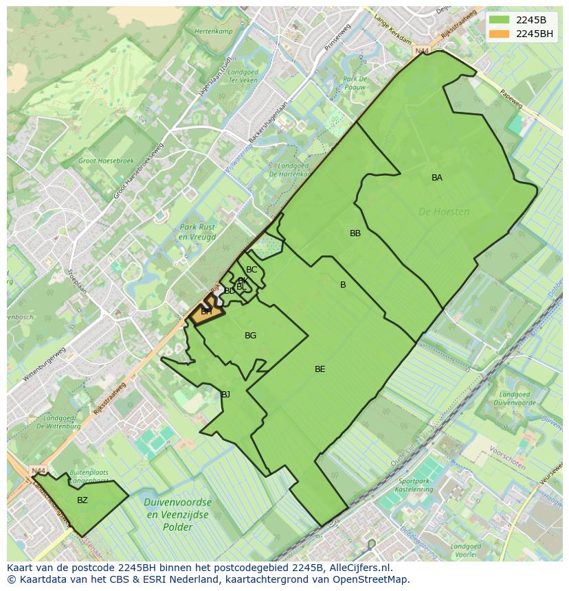 Afbeelding van het postcodegebied 2245 BH op de kaart.