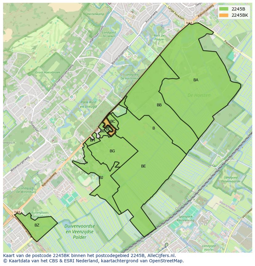 Afbeelding van het postcodegebied 2245 BK op de kaart.