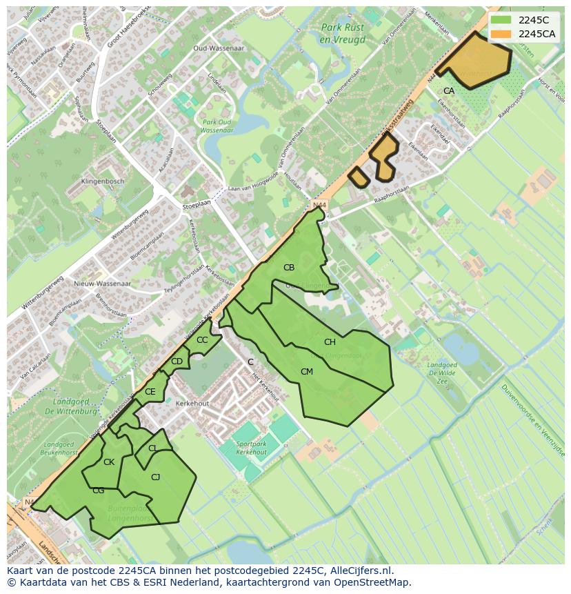 Afbeelding van het postcodegebied 2245 CA op de kaart.