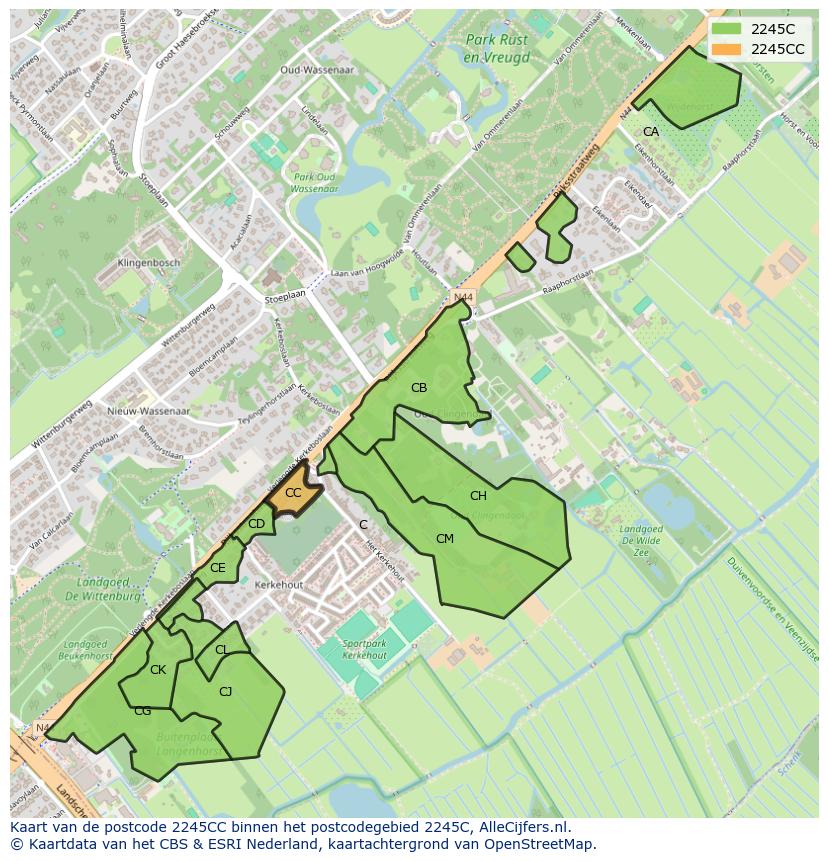Afbeelding van het postcodegebied 2245 CC op de kaart.