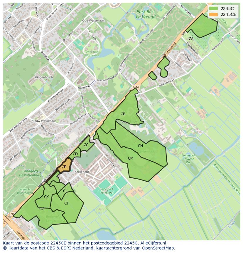 Afbeelding van het postcodegebied 2245 CE op de kaart.