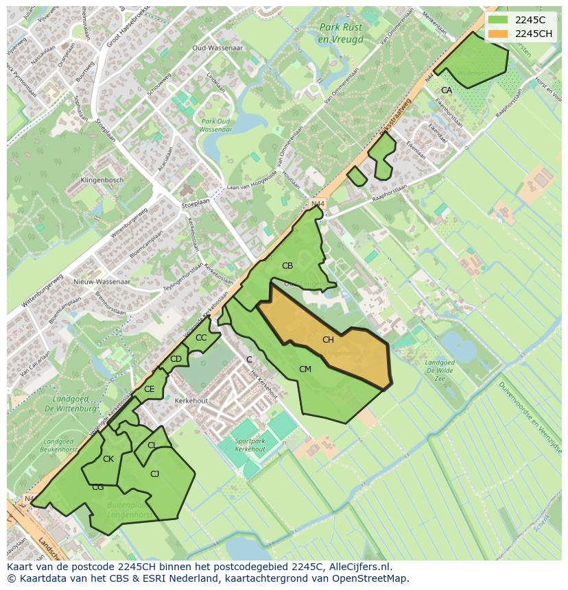 Afbeelding van het postcodegebied 2245 CH op de kaart.