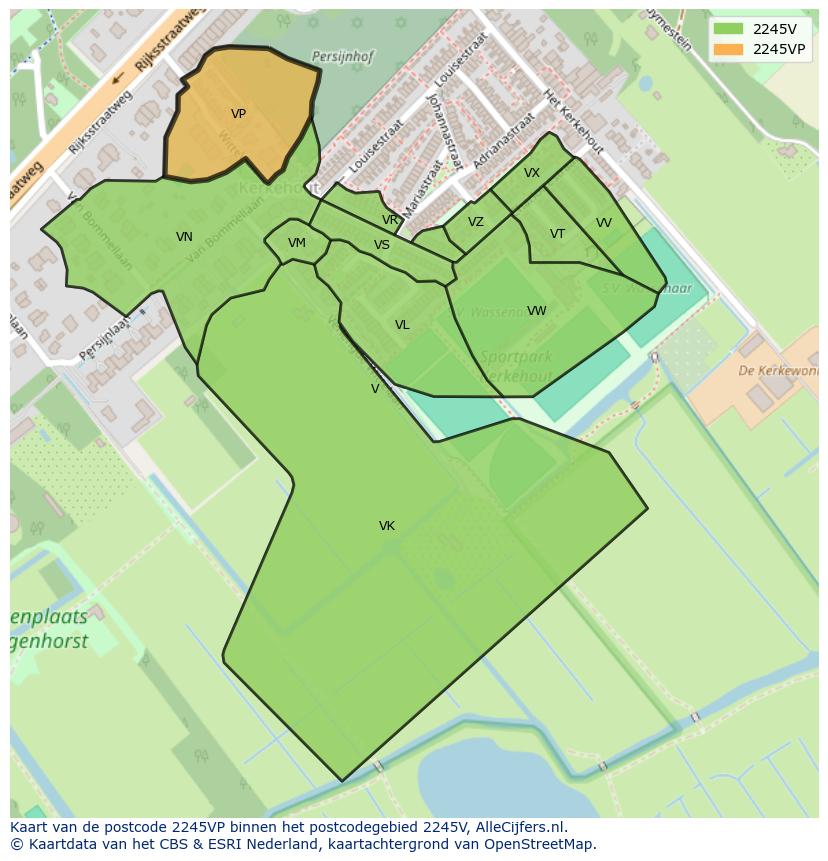 Afbeelding van het postcodegebied 2245 VP op de kaart.