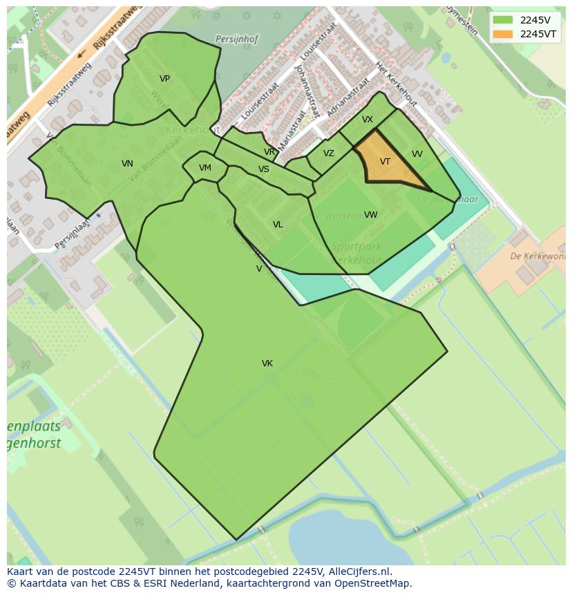 Afbeelding van het postcodegebied 2245 VT op de kaart.