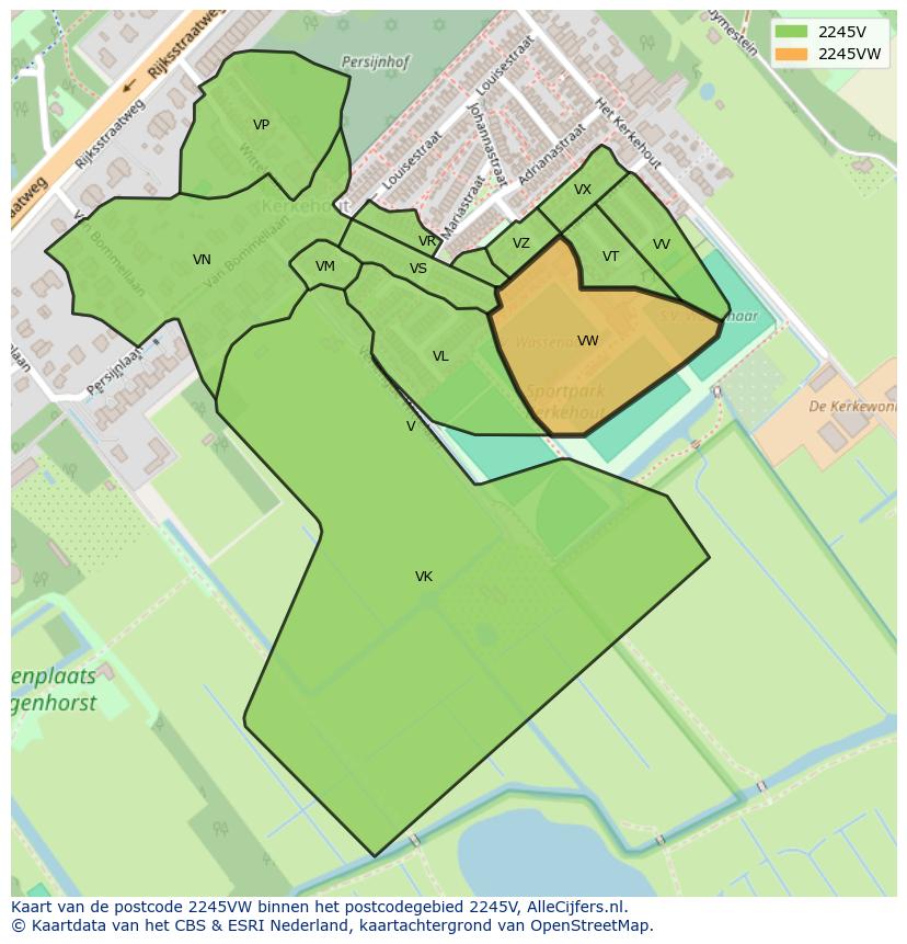 Afbeelding van het postcodegebied 2245 VW op de kaart.