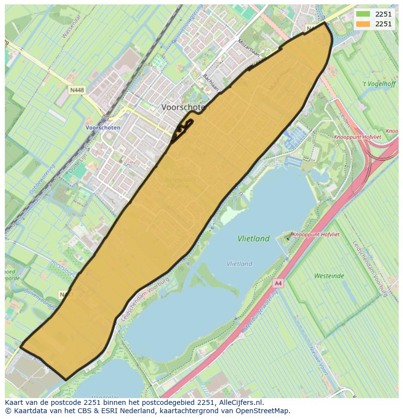 Afbeelding van het postcodegebied 2251 op de kaart.