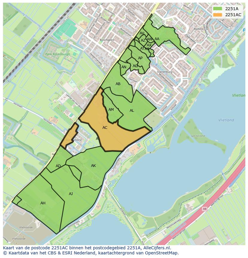 Afbeelding van het postcodegebied 2251 AC op de kaart.