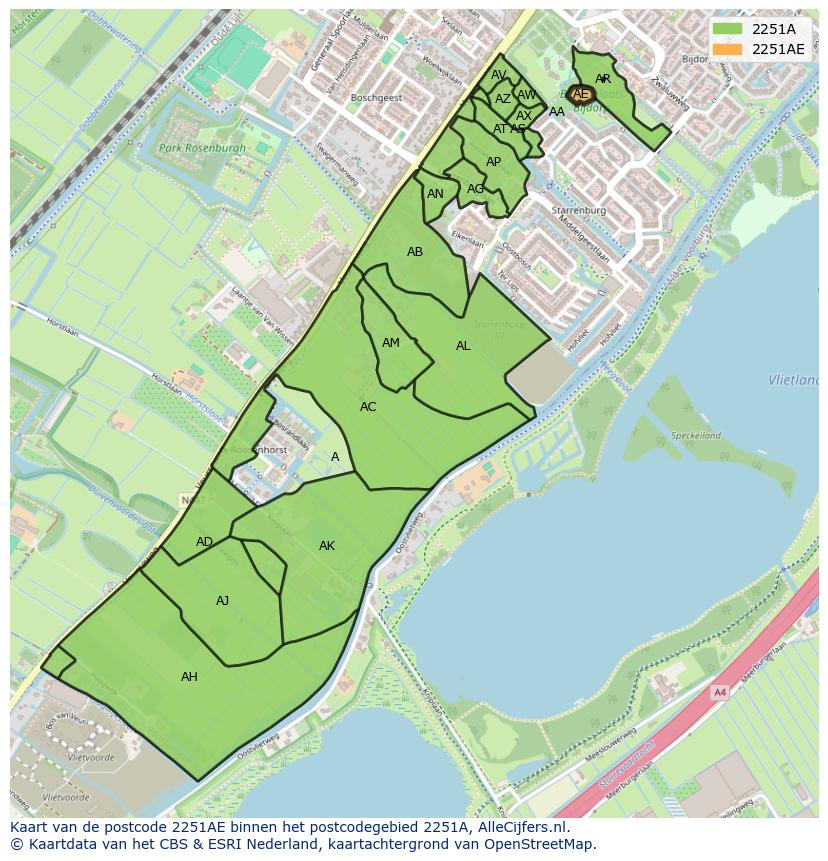 Afbeelding van het postcodegebied 2251 AE op de kaart.
