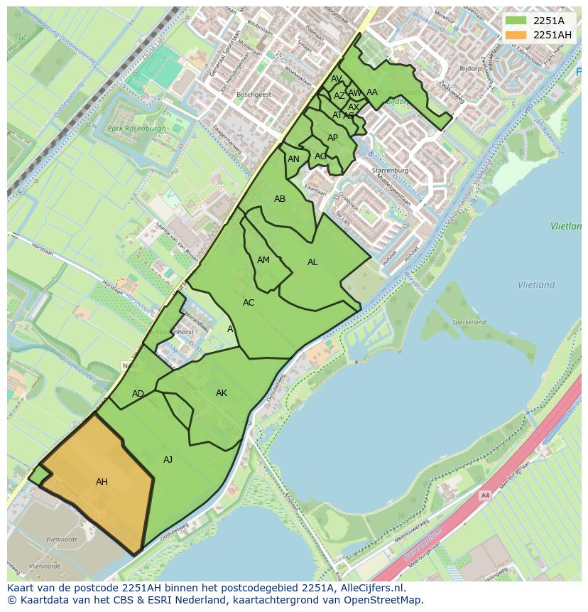 Afbeelding van het postcodegebied 2251 AH op de kaart.