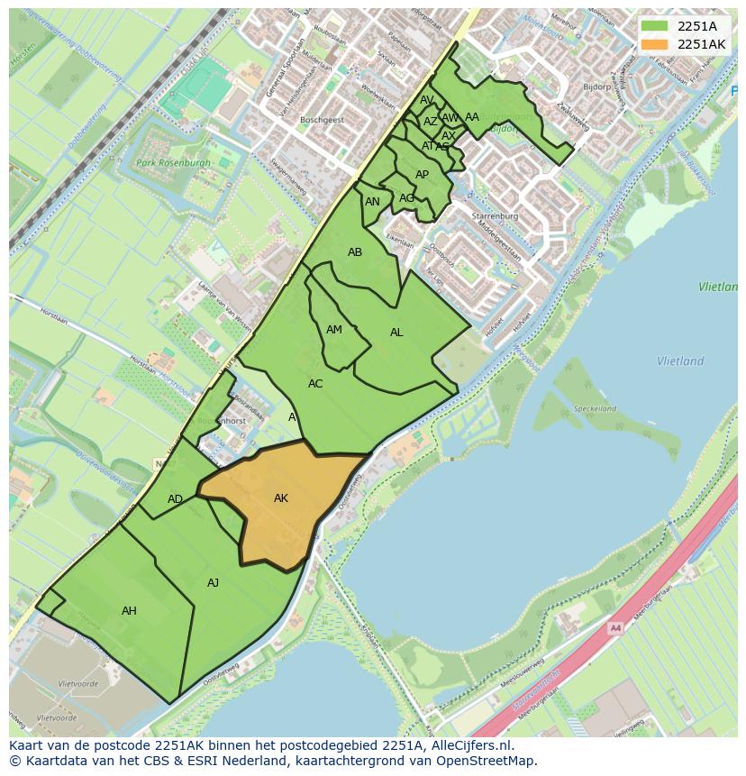 Afbeelding van het postcodegebied 2251 AK op de kaart.