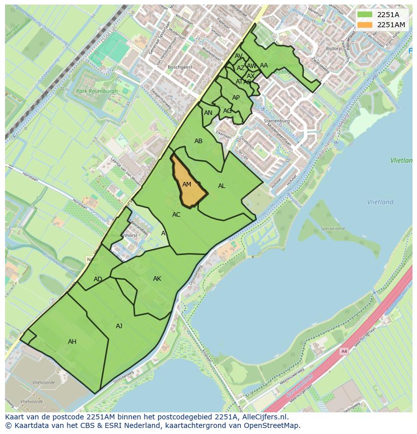 Afbeelding van het postcodegebied 2251 AM op de kaart.