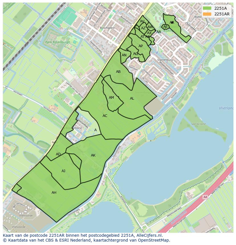Afbeelding van het postcodegebied 2251 AR op de kaart.