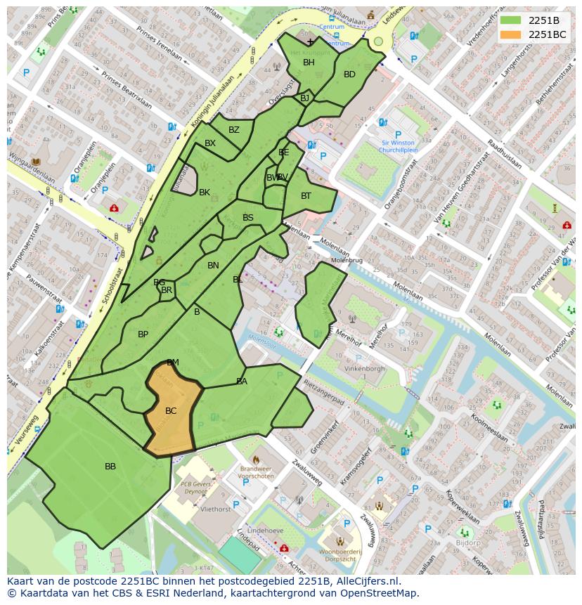 Afbeelding van het postcodegebied 2251 BC op de kaart.