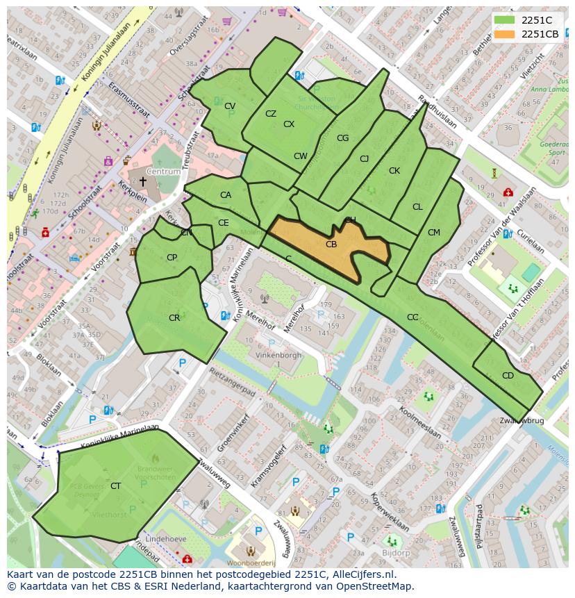 Afbeelding van het postcodegebied 2251 CB op de kaart.