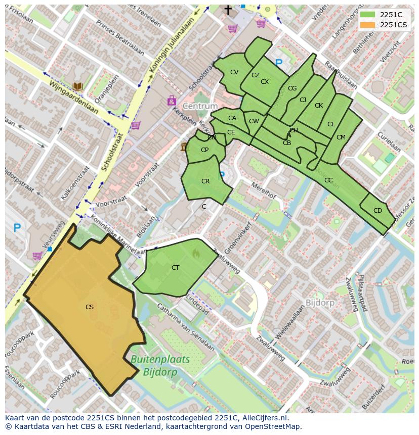 Afbeelding van het postcodegebied 2251 CS op de kaart.