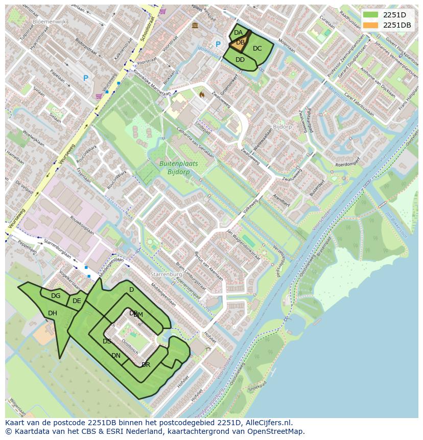 Afbeelding van het postcodegebied 2251 DB op de kaart.