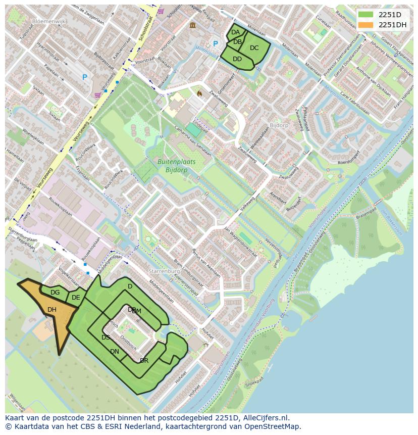 Afbeelding van het postcodegebied 2251 DH op de kaart.