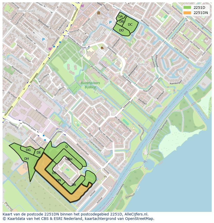 Afbeelding van het postcodegebied 2251 DN op de kaart.
