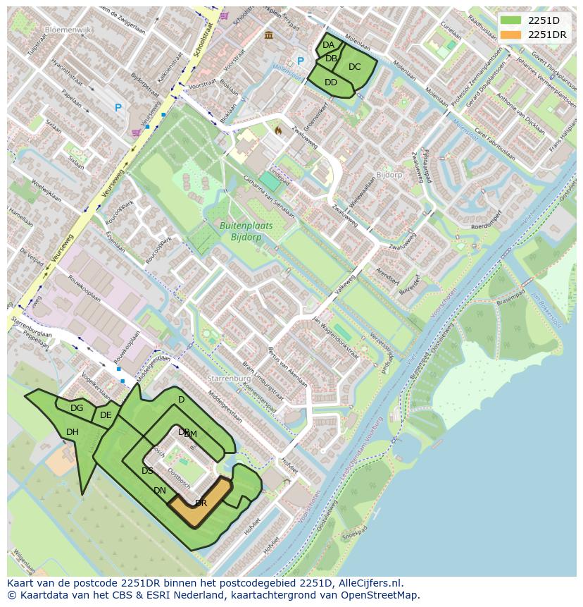 Afbeelding van het postcodegebied 2251 DR op de kaart.
