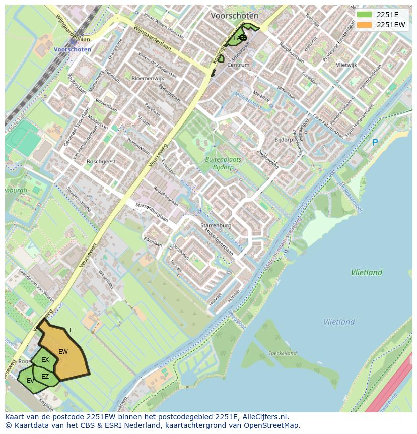 Afbeelding van het postcodegebied 2251 EW op de kaart.