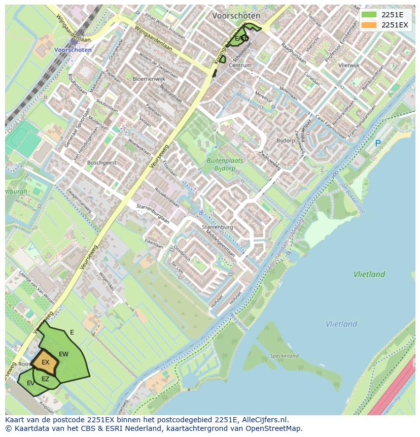 Afbeelding van het postcodegebied 2251 EX op de kaart.