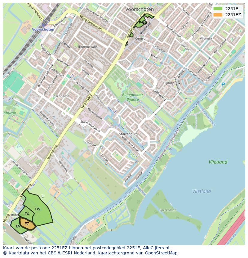 Afbeelding van het postcodegebied 2251 EZ op de kaart.
