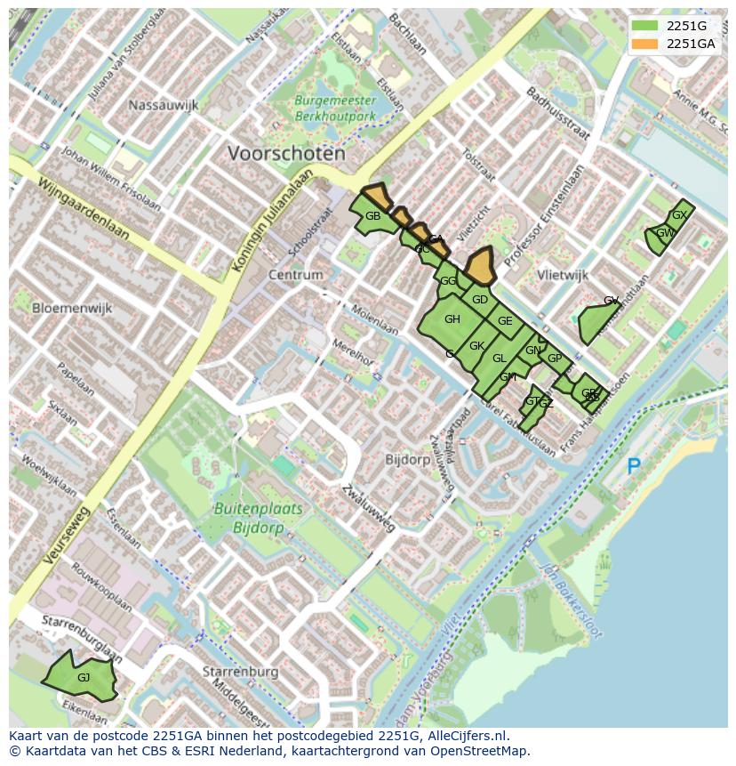 Afbeelding van het postcodegebied 2251 GA op de kaart.