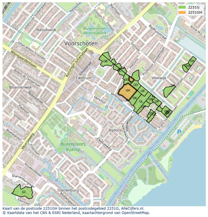 Afbeelding van het postcodegebied 2251 GH op de kaart.